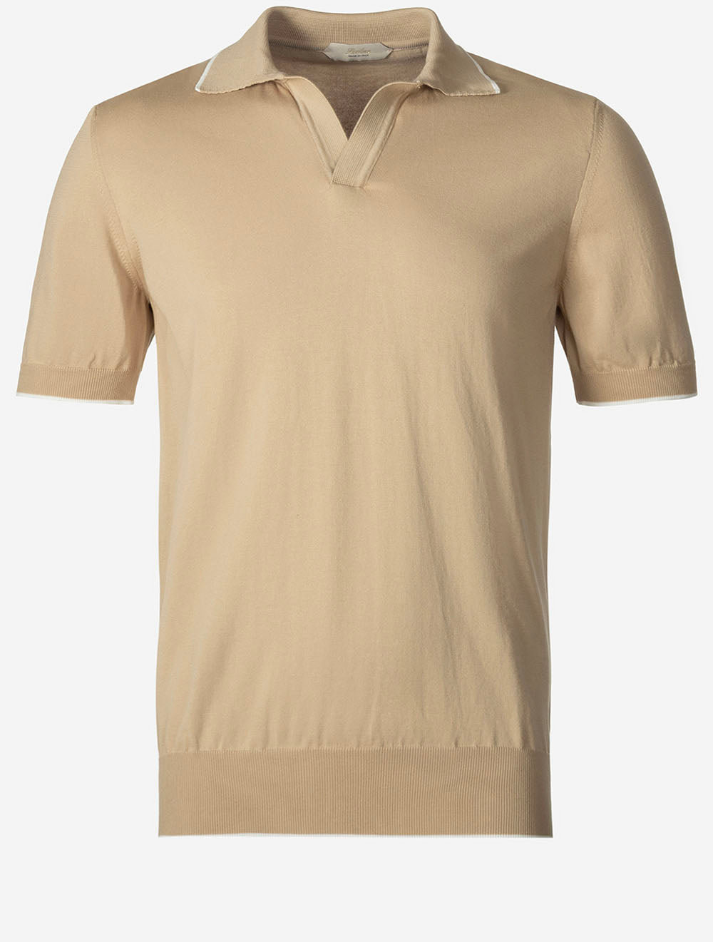 Short Sleeve Buttonless Polo Beige