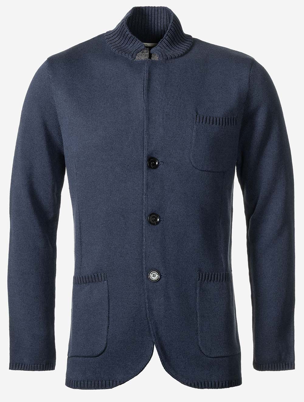 Vanise Knit Jacket Rib Details Denim Blue
