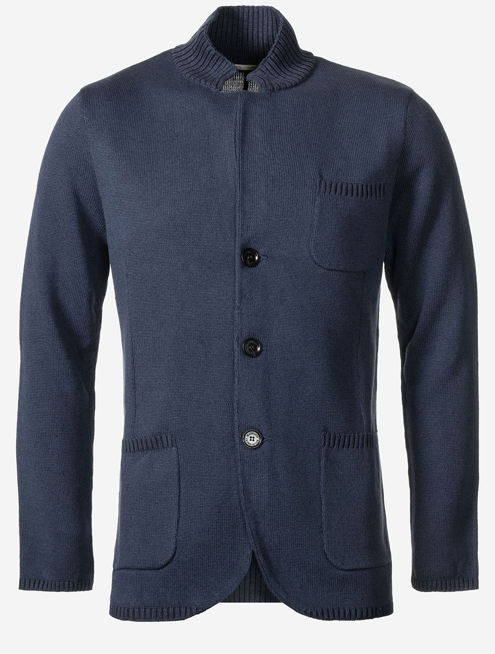Vanise Knit Jacket Rib Details Denim Blue