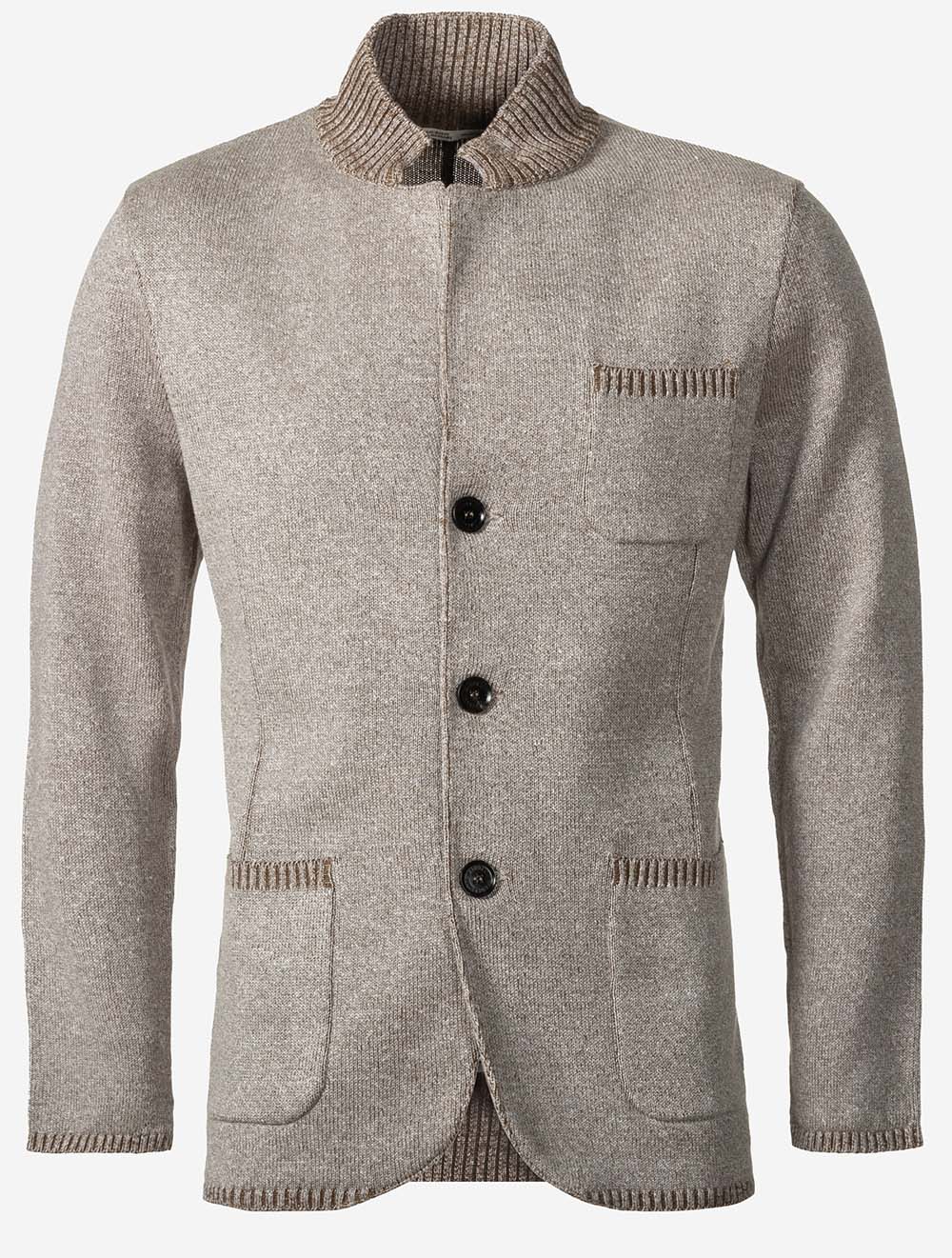 Vanise Knit Jacket Rib Details Camel Desert