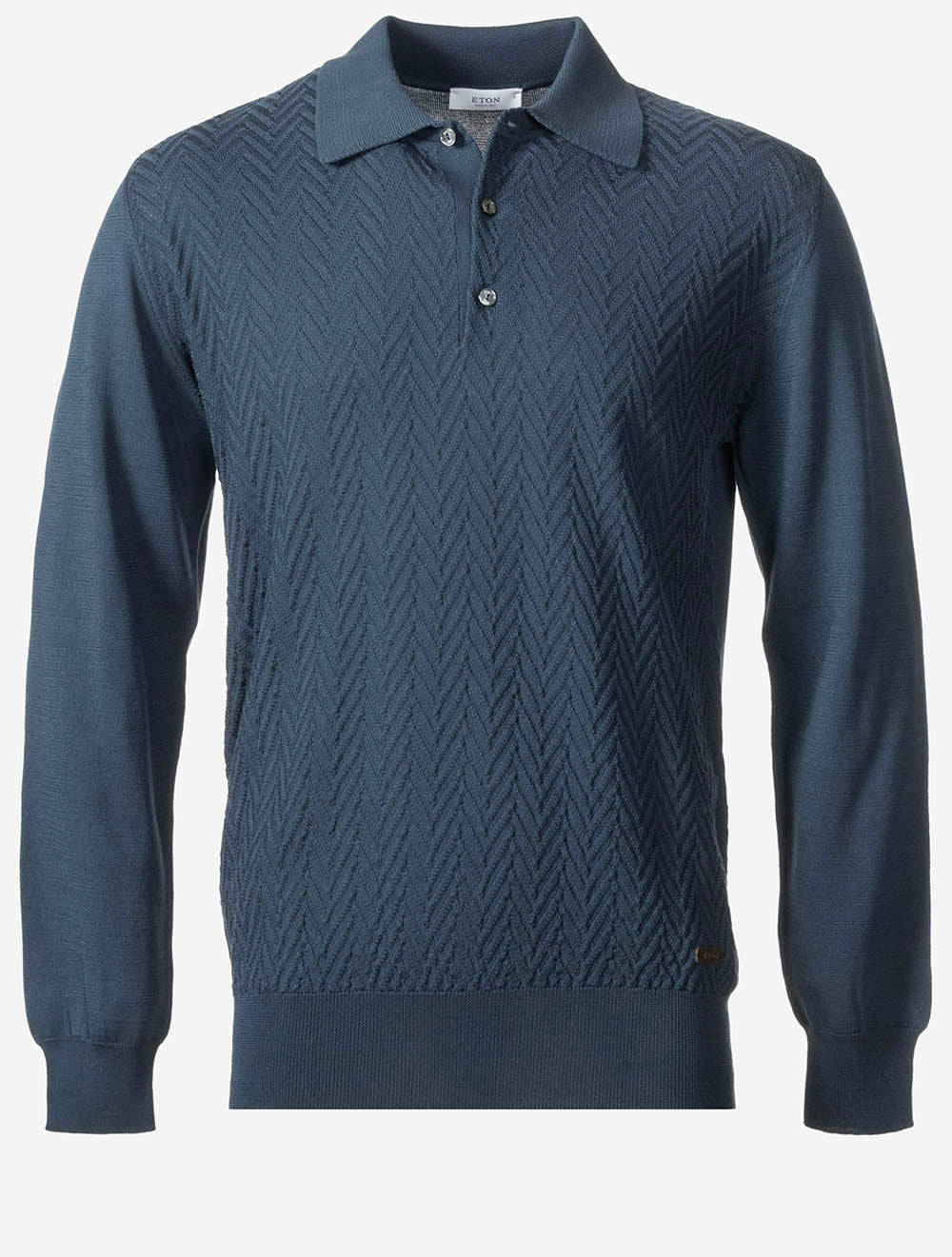 Chevron Knit Long Sleeve Polo Dark Petrol