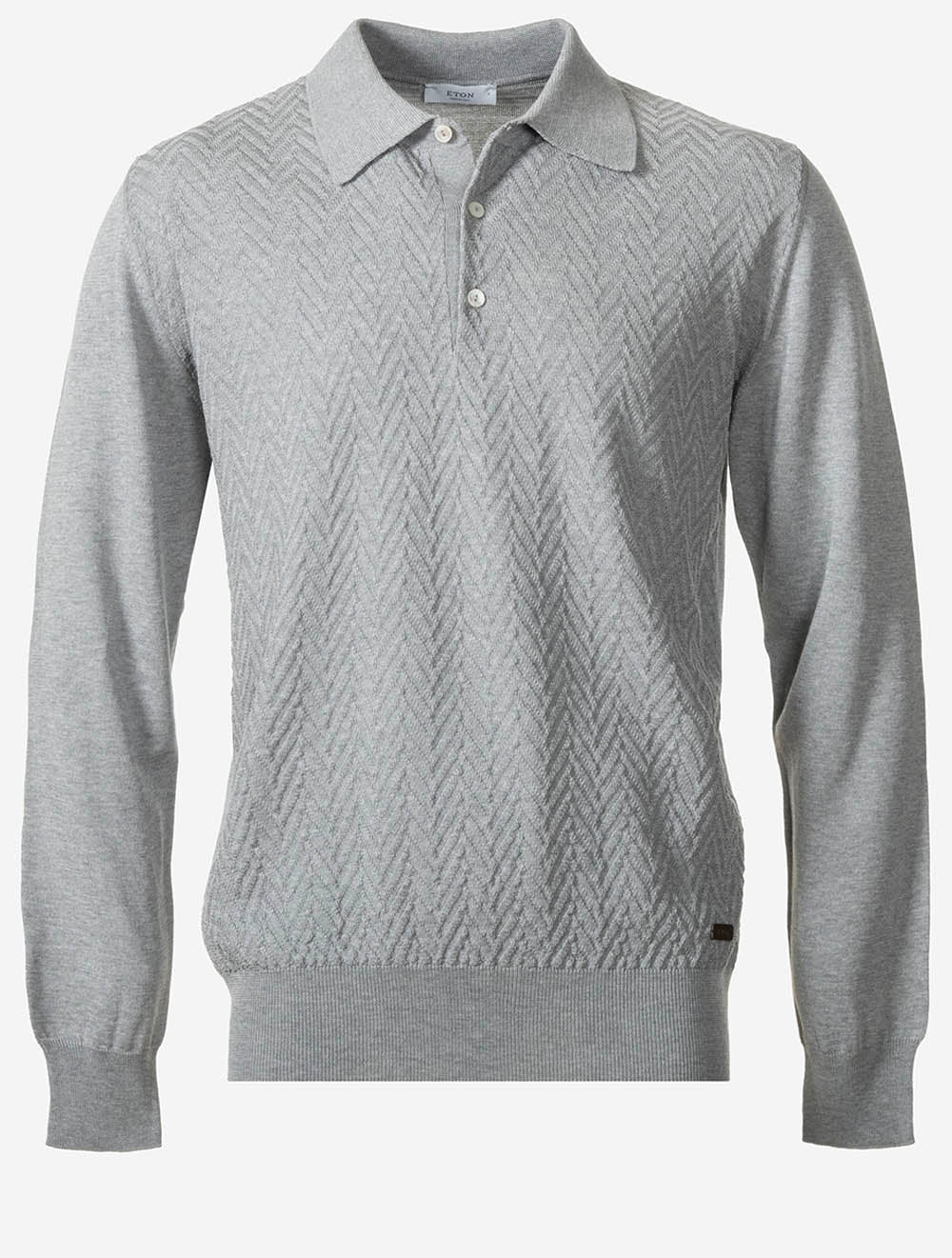 Chevron Knit Long Sleeve Polo Chateau Grey