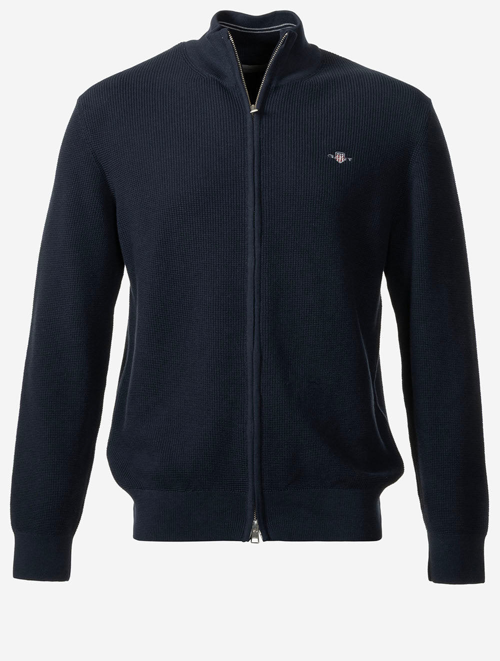 Micro Textured Cotton Zip Cardigan Evening Blue