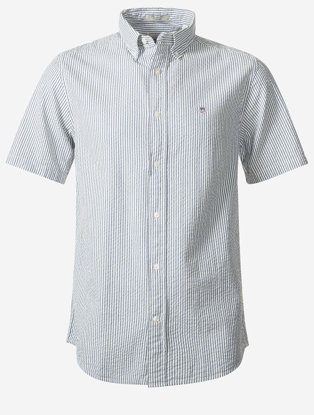 Regular Seersucker Stripe Short Sleeve Shirt Vintage Blue