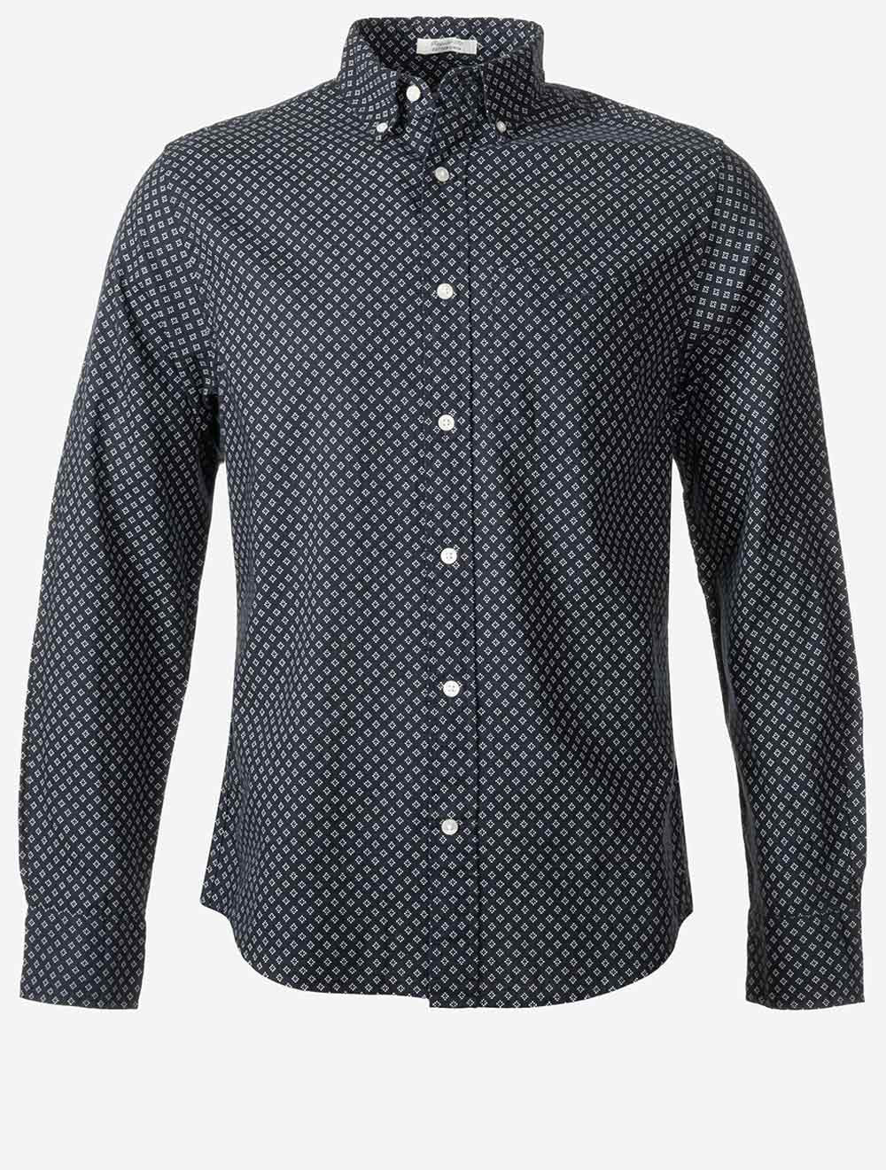 Regular Cotton Linen Print Shirt Faded Denim