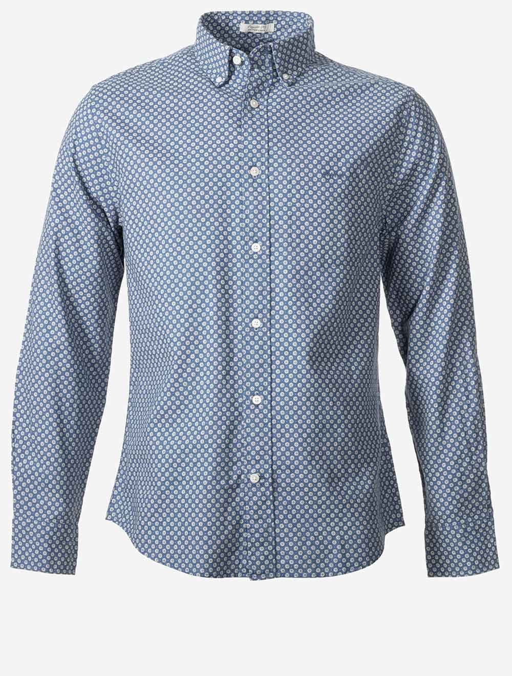 Regular Cotton Linen Print Shirt Vintage Blue
