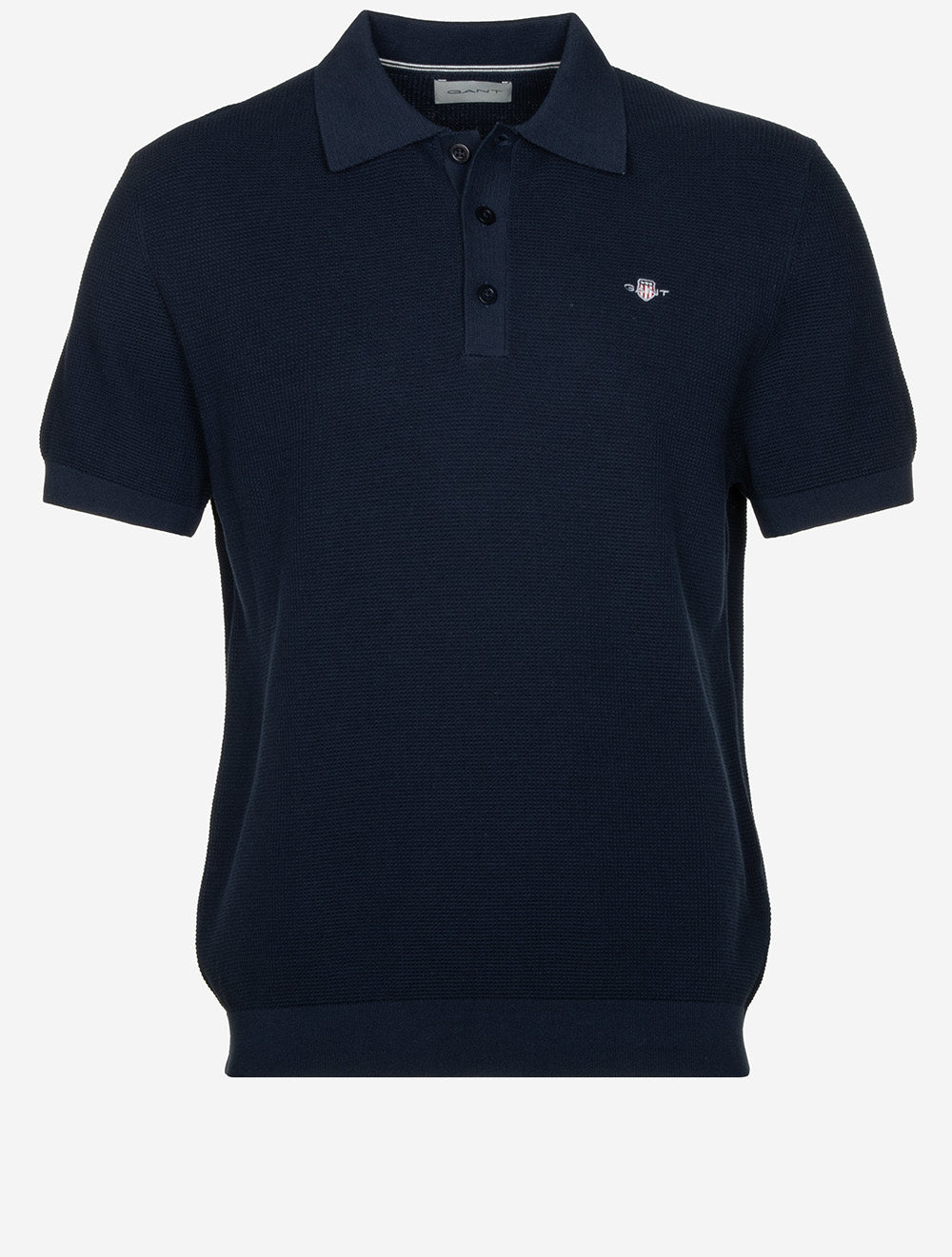 Micro Textured Cotton Short Sleeve Polo Evening Blue