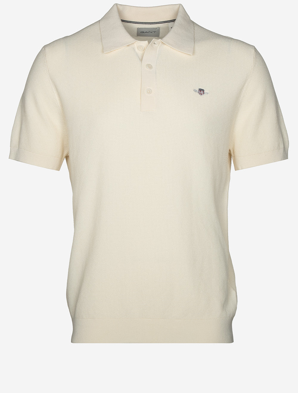 Micro Textured Cotton Short Sleeve Polo Cream
