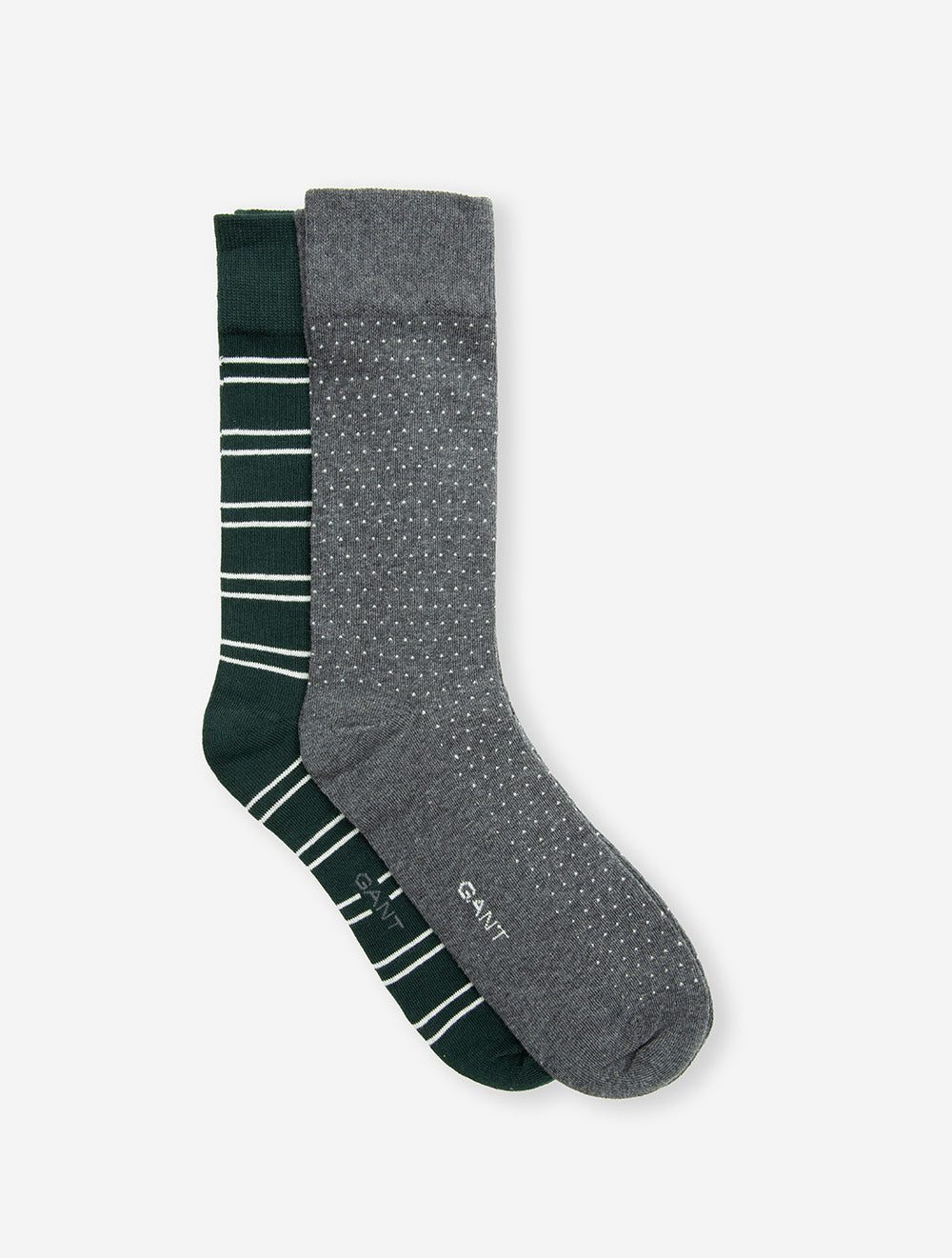 Stripe and Mini Dot Socks 2-Pack Gift Box Tartan Green