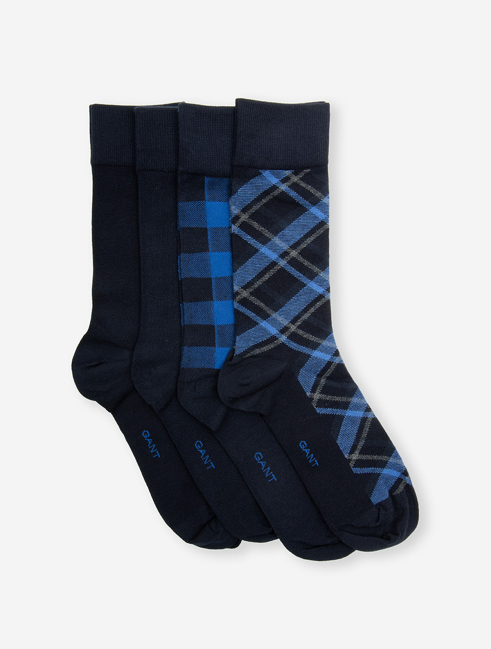 Check and Solid Socks 4-Pack Gift Box Marine
