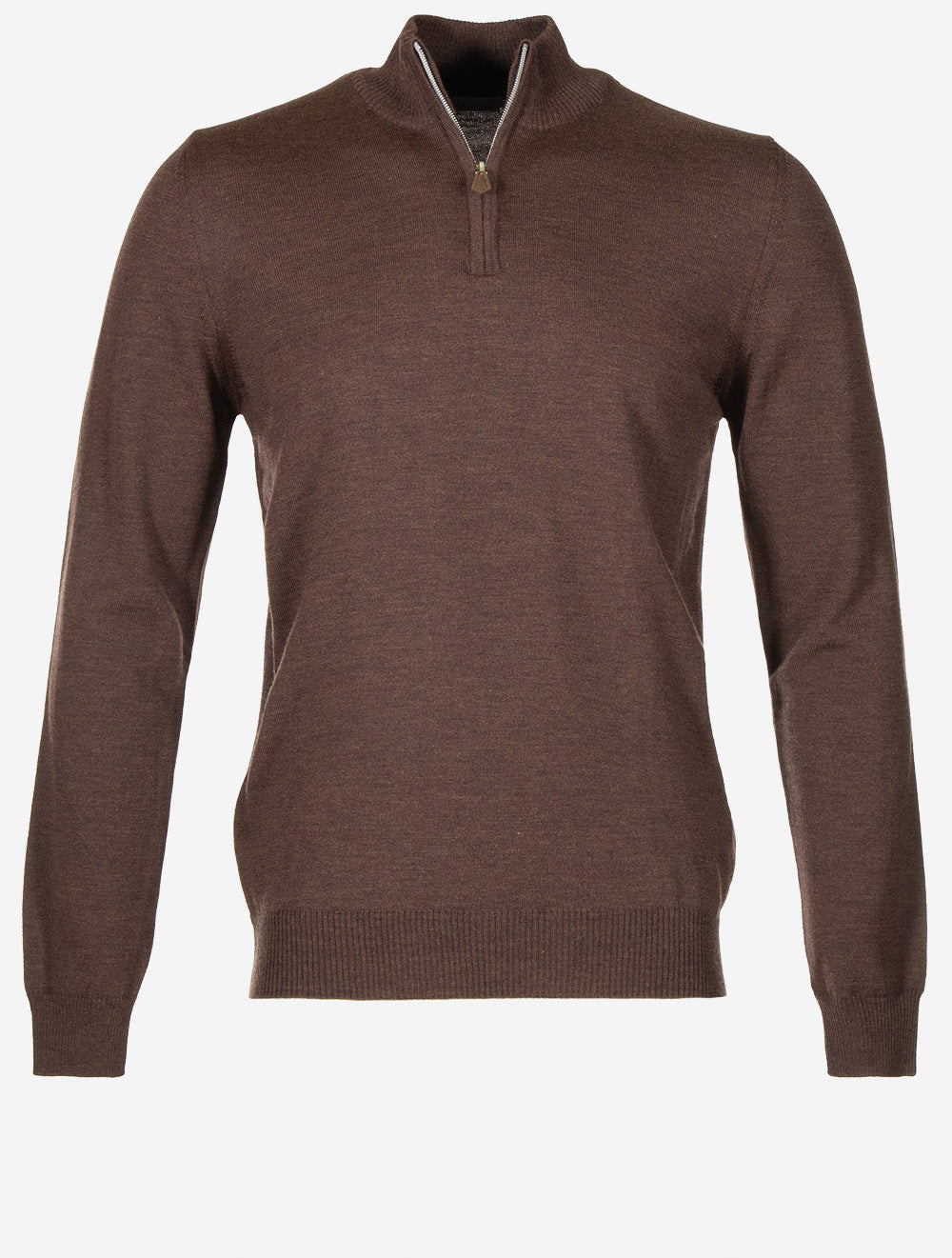 Pull Stenstroms en laine mérinos à demi-zip - Marron foncé chiné