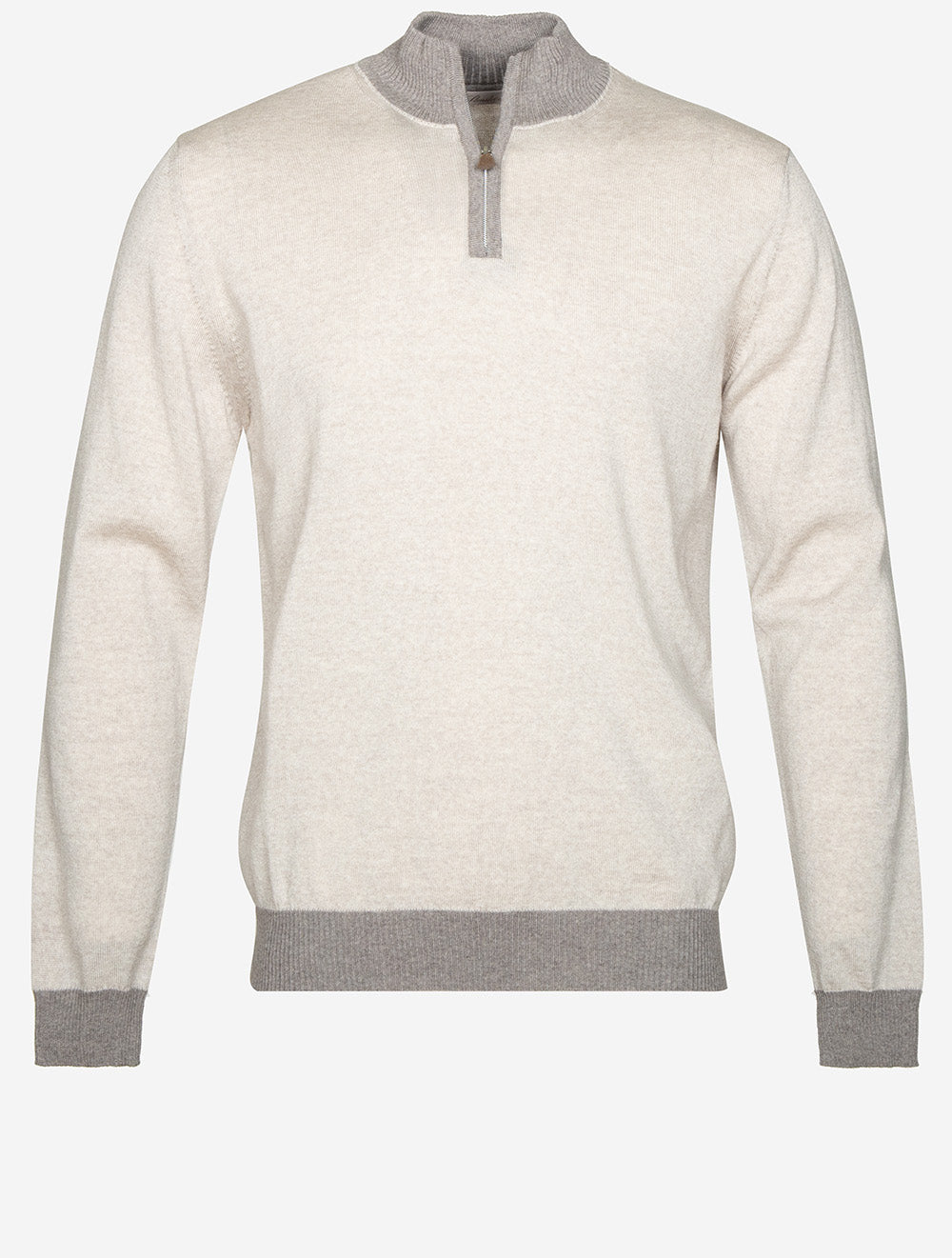 Half Zip Contrast Merino Wool Beige