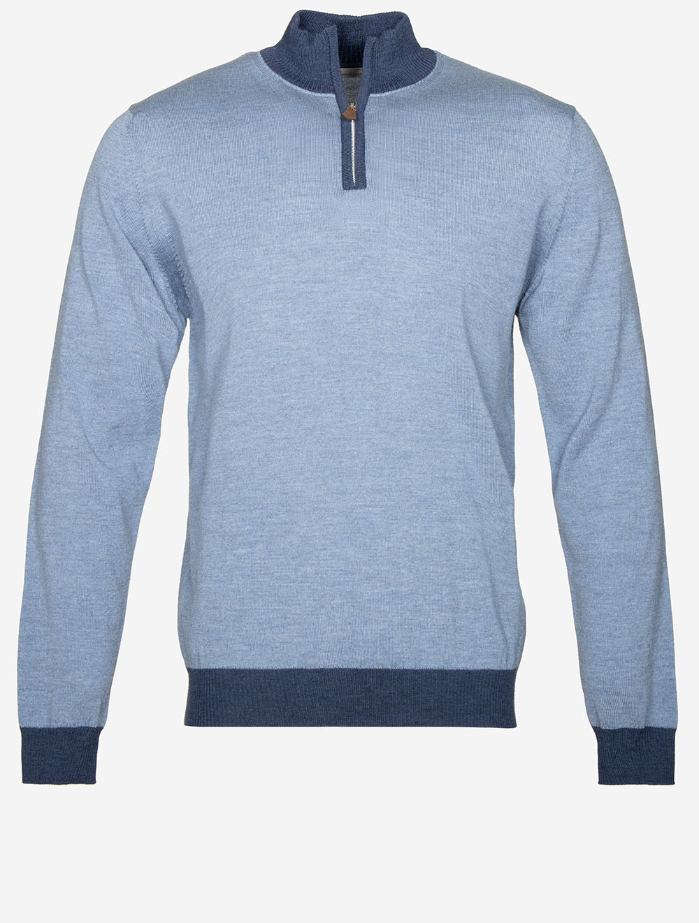 Half Zip Contrast Merino Wool Navy