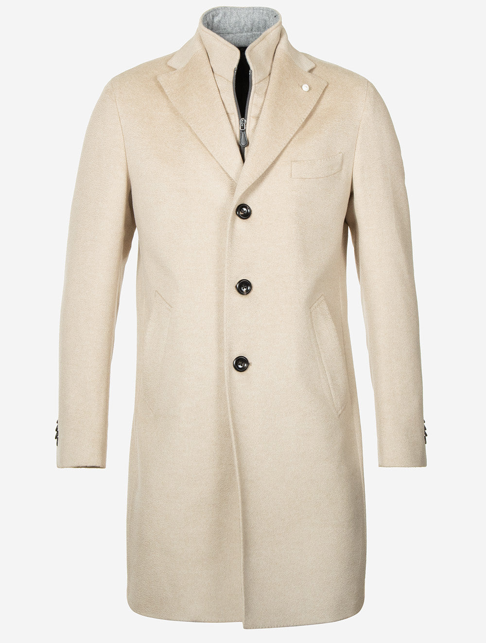 Single Breasted Wool & Cashmere Blend Overcoat Beige