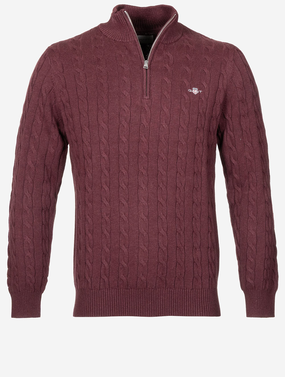 Demi-zip en coton torsadé bordeaux chiné