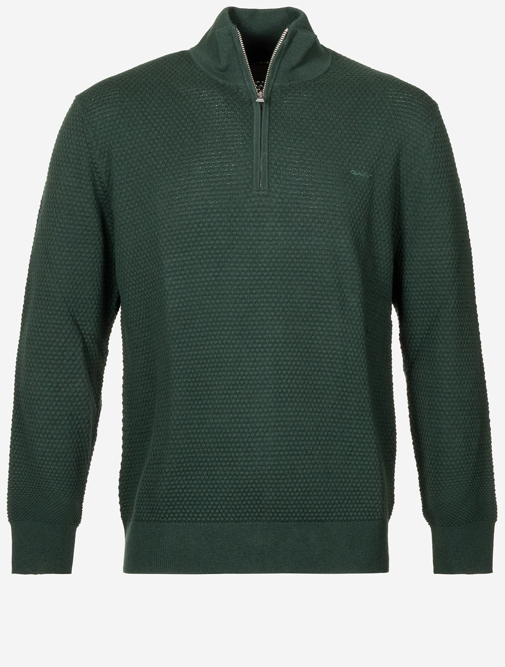 Textured Cotton Merino Half Zip Tartan Green