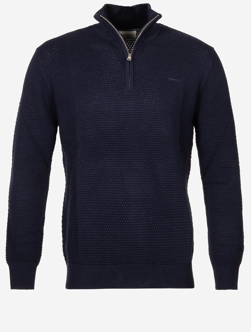 Textured Cotton Merino Half Zip Evening Blue