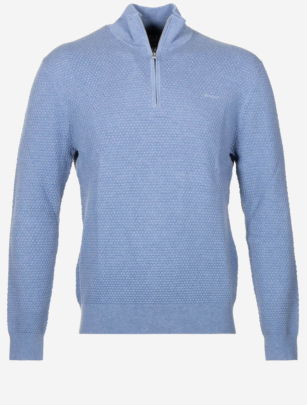 Textured Cotton Merino Half Zip Denim Blue Melange