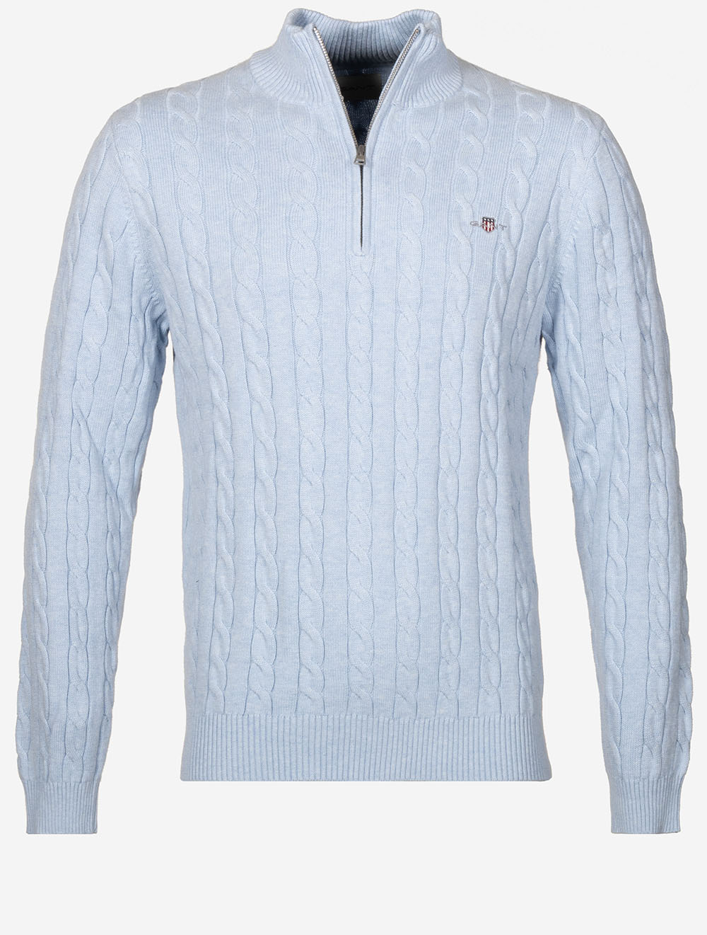 Cotton Cable Half Zip Ice Blue Melange