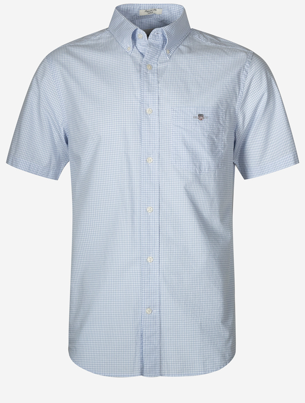Regular Fit Poplin Gingham Short Sleeve Shirt Light Blue