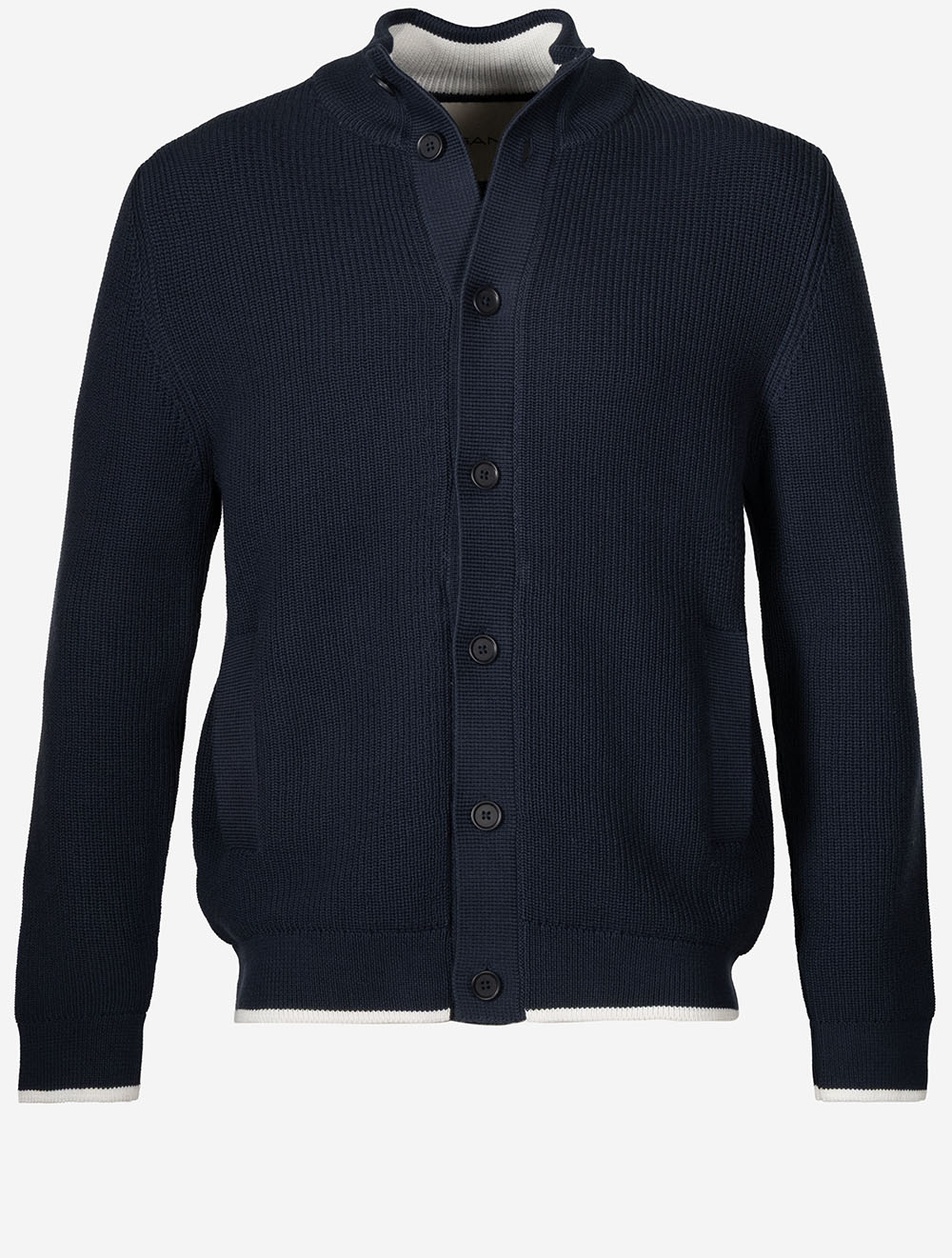 Cotton Rib Buttoned Cardigan Evening Blue