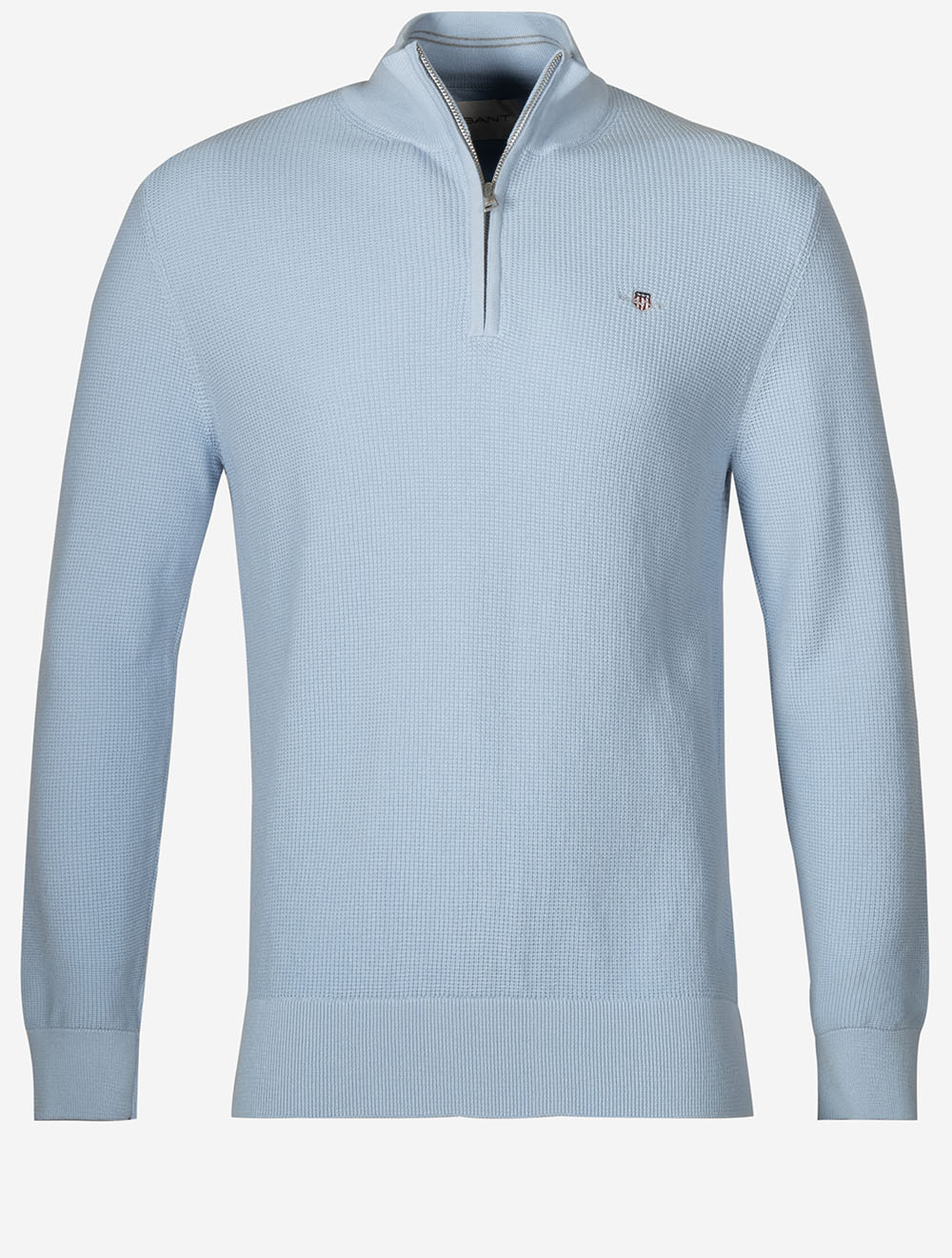 Micro Textured Cotton Half Zip Fresh Blue