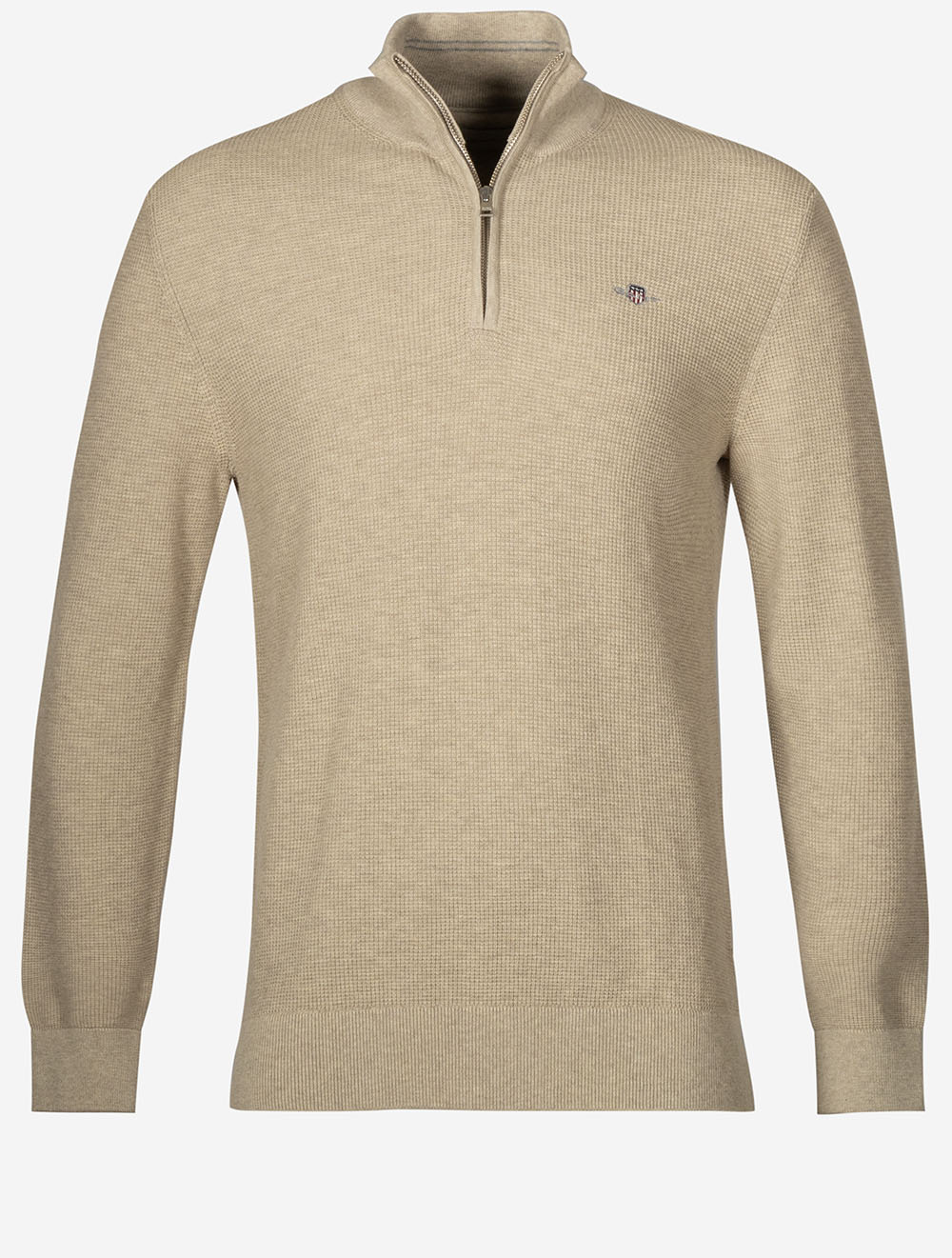 Micro Textured Cotton Half Zip Oat Melange