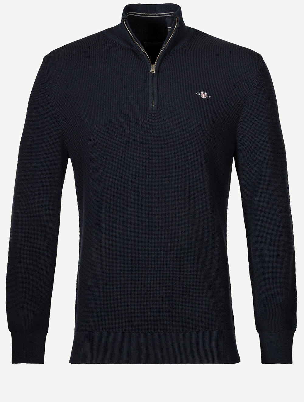 Micro Textured Cotton Half Zip Evening Blue