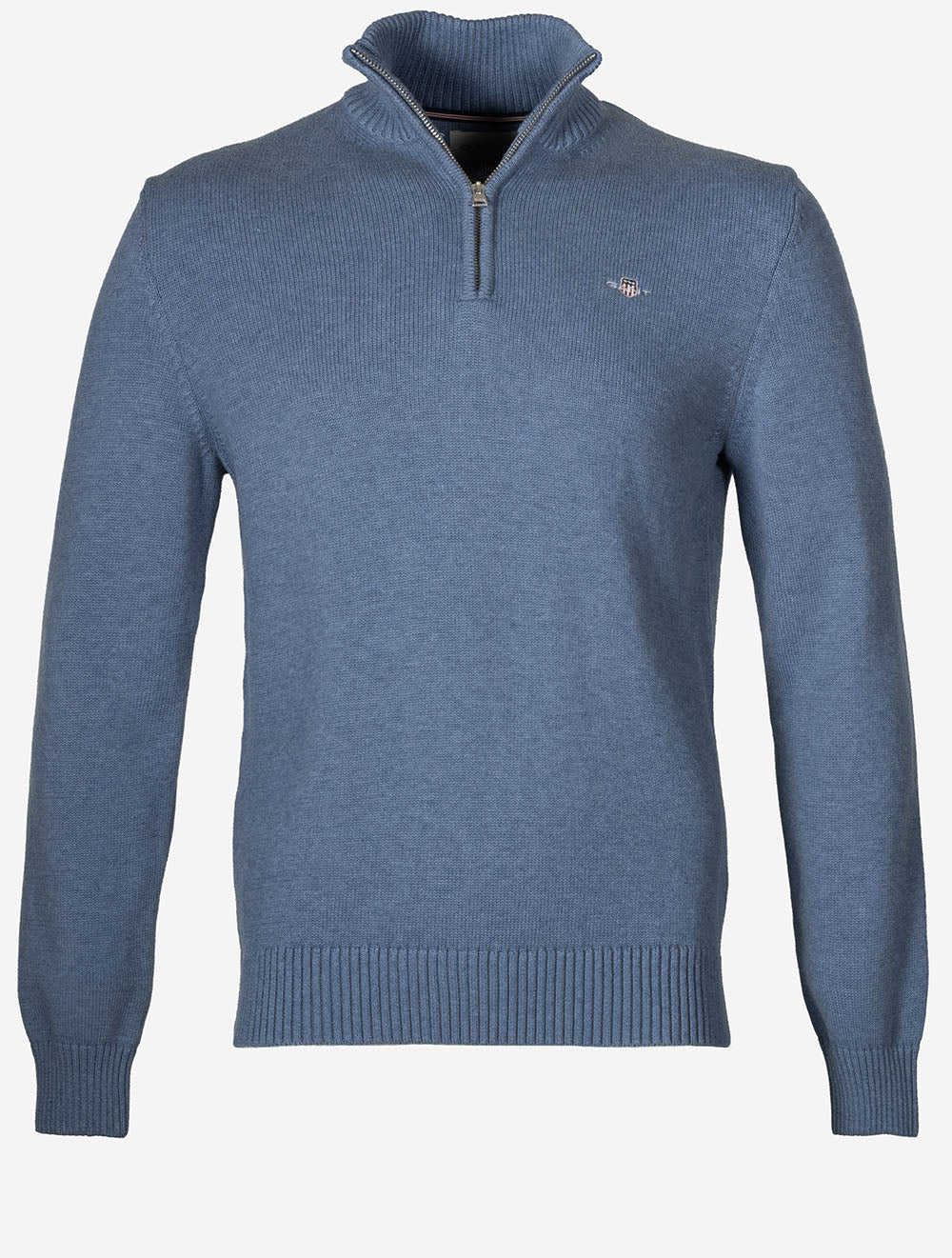 Casual Cotton Half Zip Denim Blue Melange