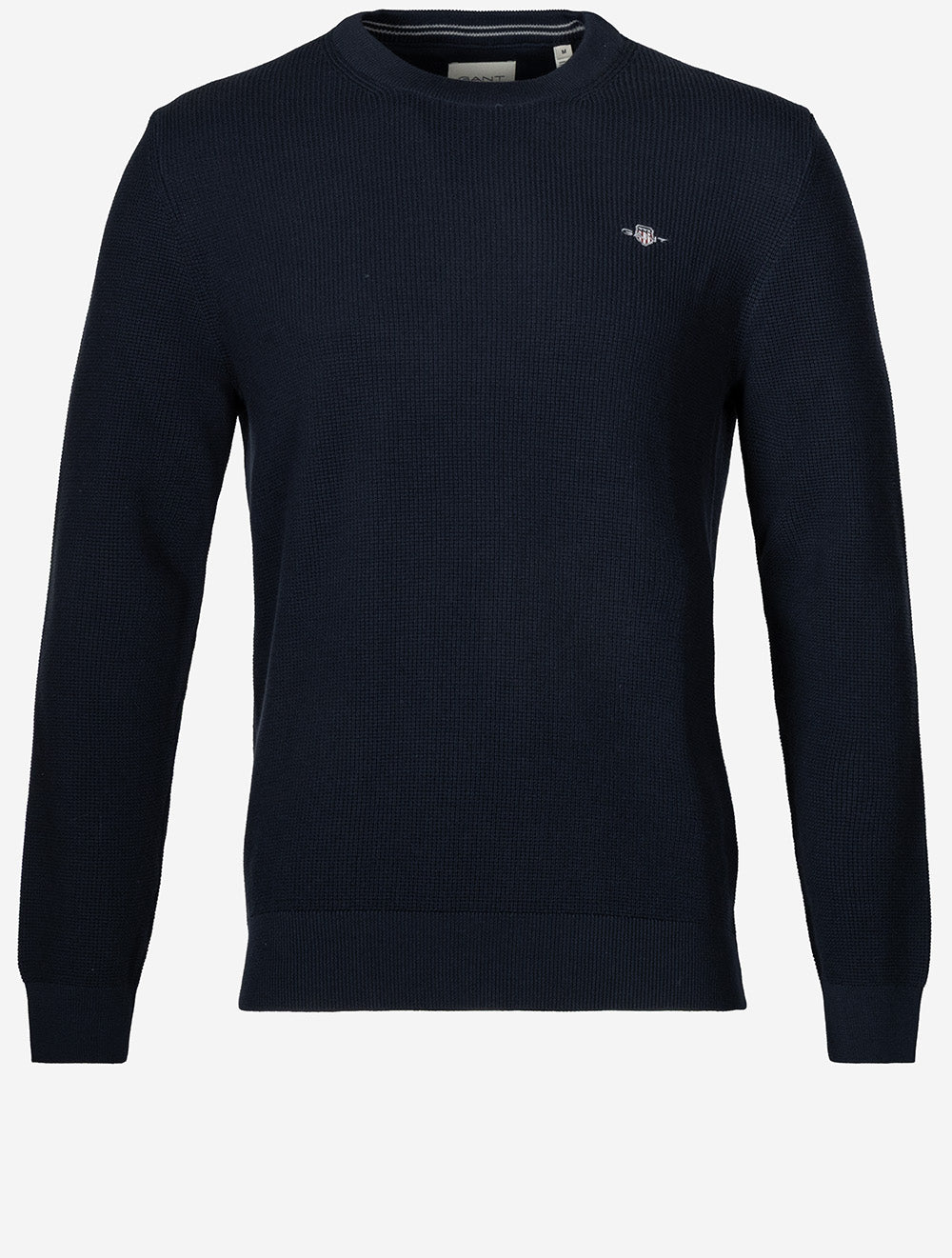 Micro Textured Cotton Crew Neck Evening Blue