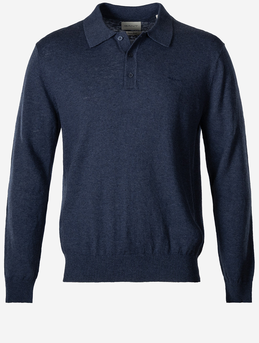 Slub Cotton Linen Polo Dark Indigo Melange