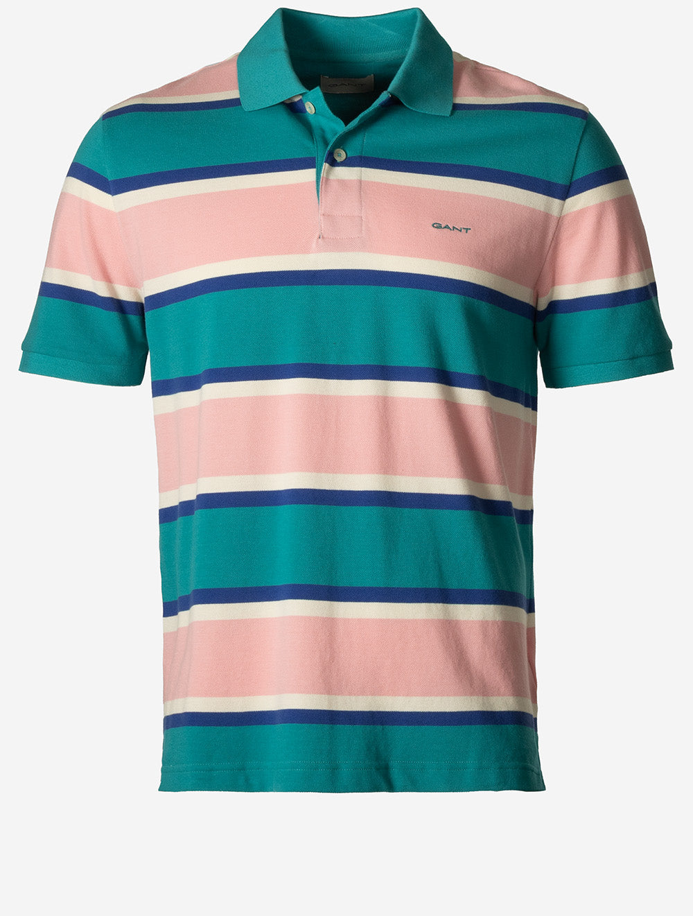 Multistripe Short Sleeve Polo Aqua Blue
