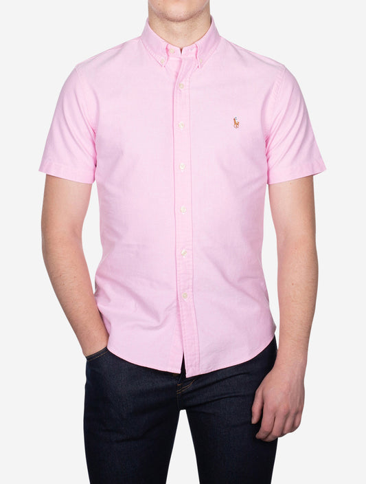 Slim Oxford Short Sleeve Shirt Pink White