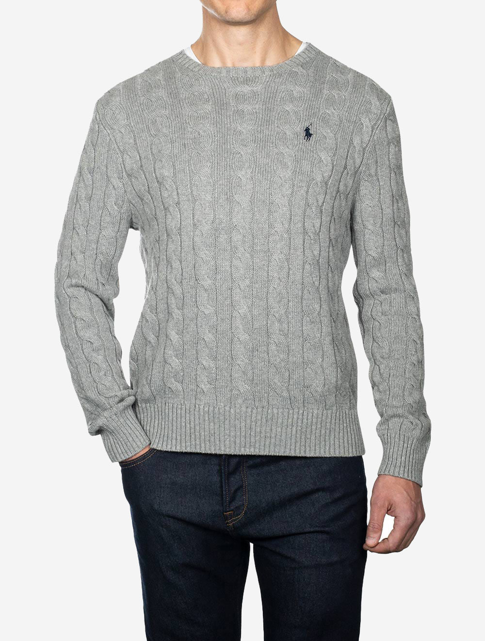 Cable Crew Neck Pullover Grey