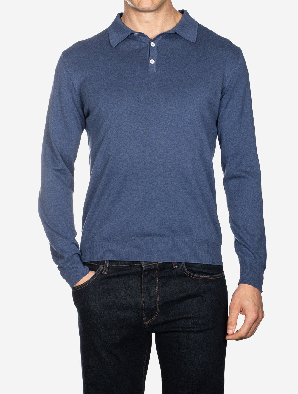 Louis Copeland Merino Long Sleeve Polo Blue AI1