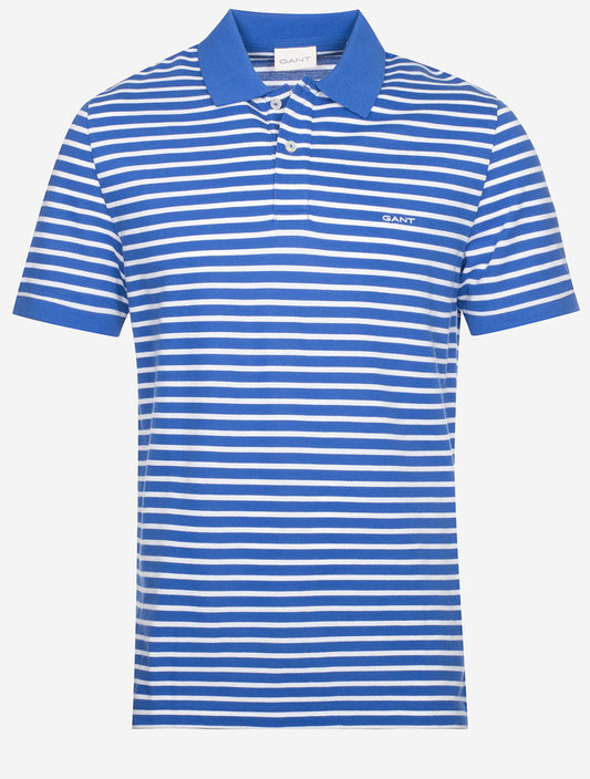 GANT Striped Short Sleeve Pique Polo Rich Blue