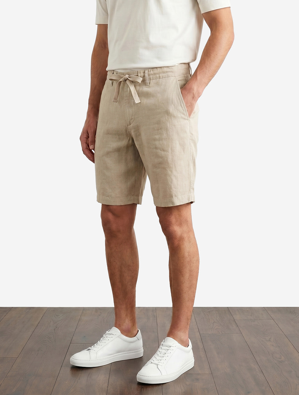 Regular Linen Drawstring Shorts Oat Beige