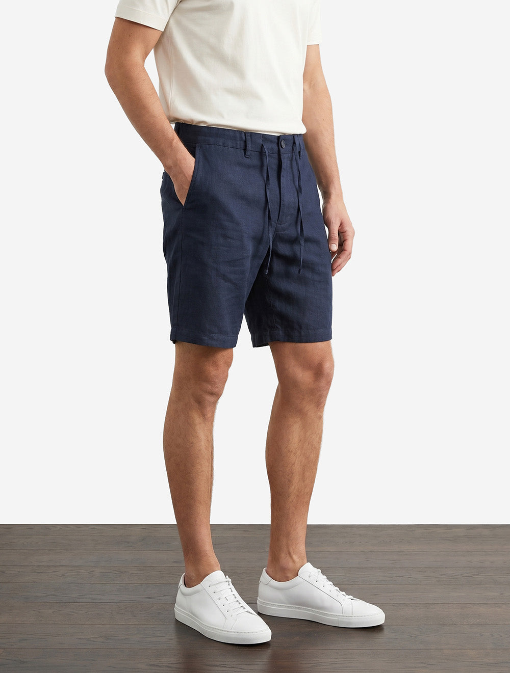 Regular Linen Drawstring Shorts Evening Blue