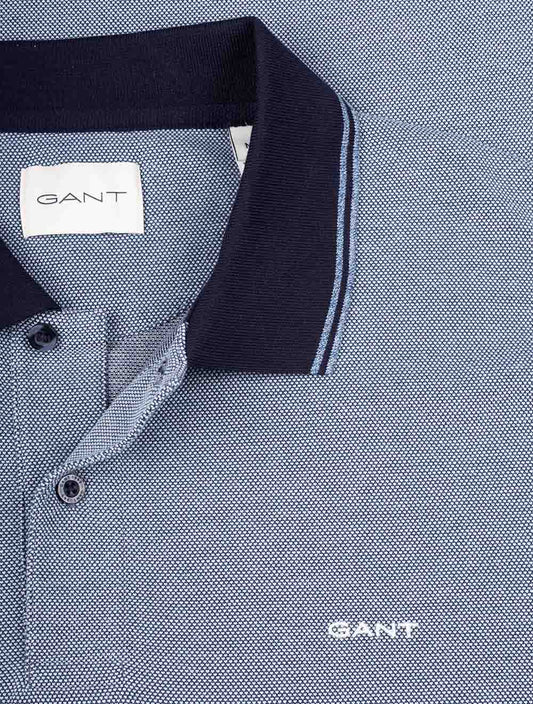 GANT 4 Colour Oxford Short Sleeve Pique Polo Dusty Blue Sea