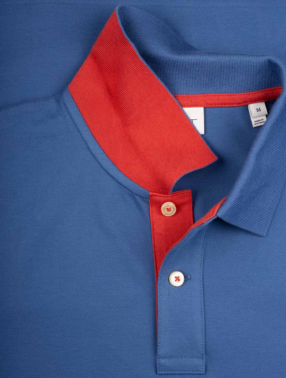 Regular Contrast Piqué Short Sleeve Polo Shirt Vintage Blue