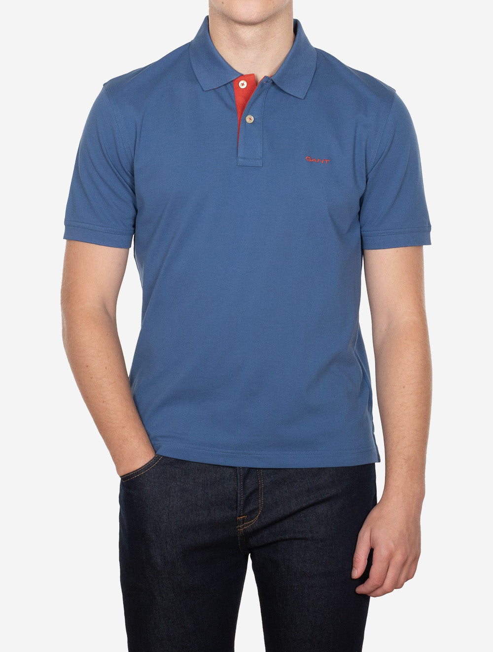 Regular Contrast Piqué Short Sleeve Polo Shirt Vintage Blue