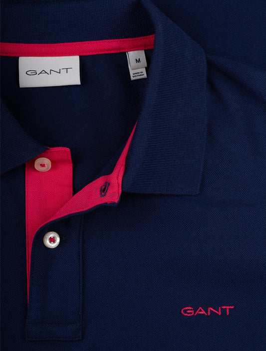 GANT Regular Contrast Pique Short Sleeve Rugger Persian Blue
