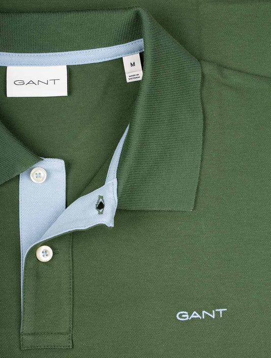 GANT Regular Contrast Pique Short Sleeve Rugger Pine Green