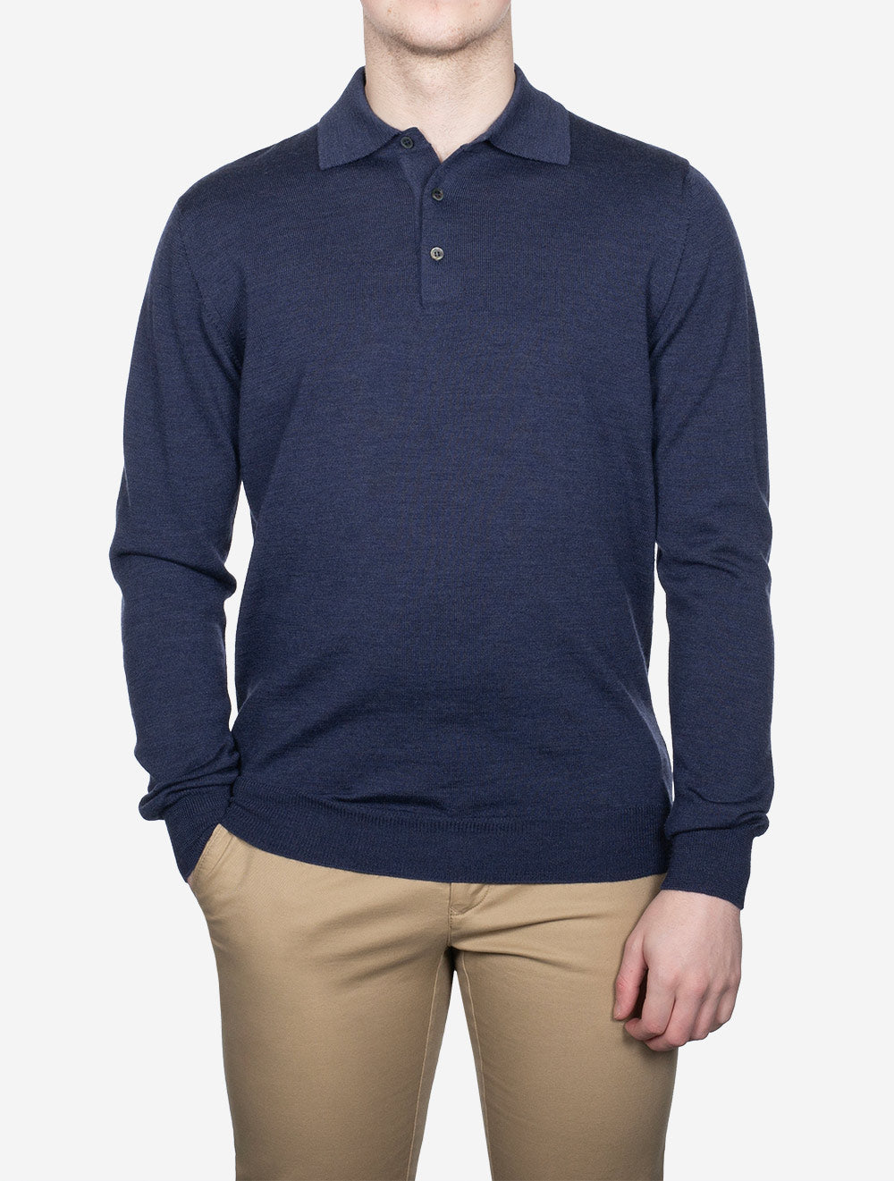 Merino Long Sleeve Polo Blue