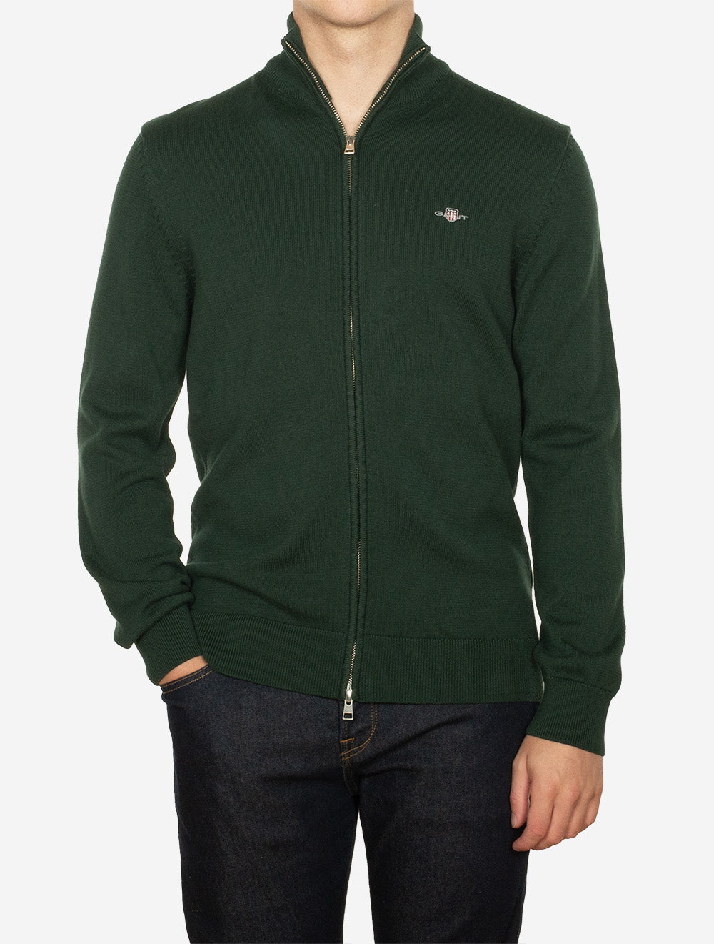 Casual Cotton Zip Cardigan Tartan Green