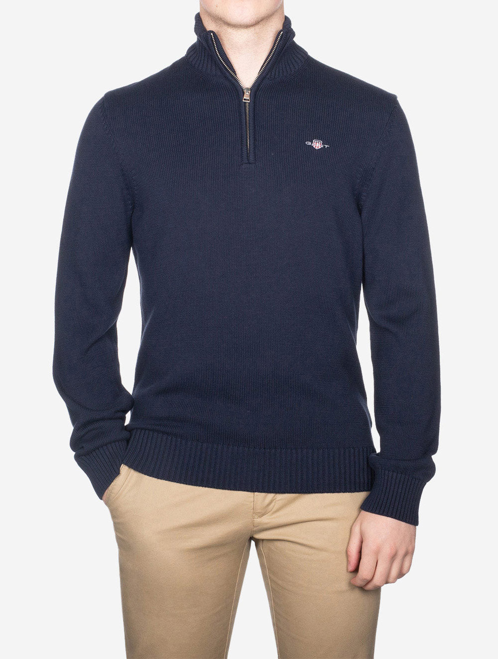 Casual Cotton Half-Zip Sweater Evening Blue