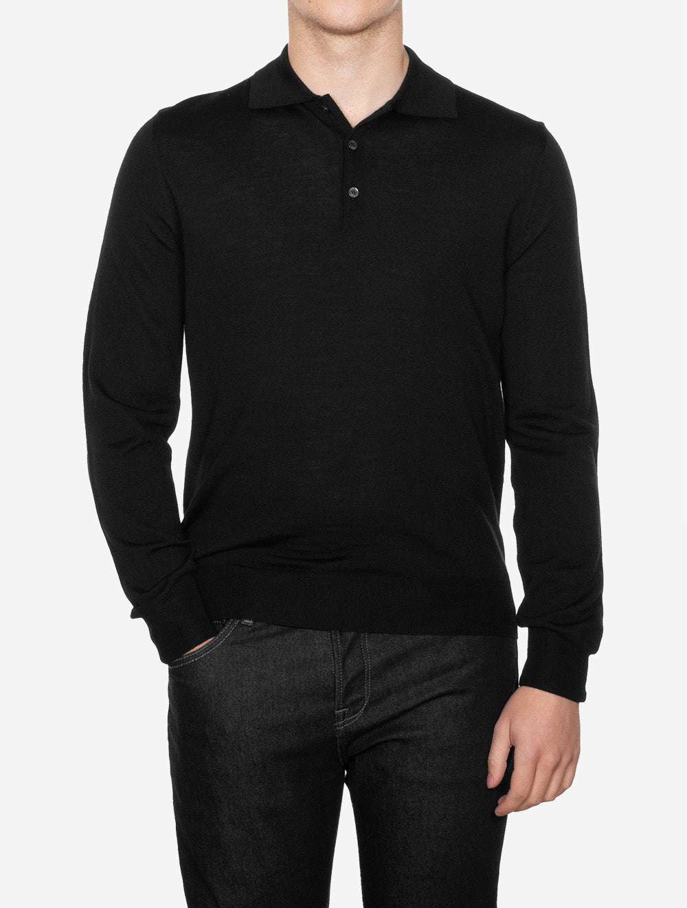 Canali Long Sleeve Polo Knit Black