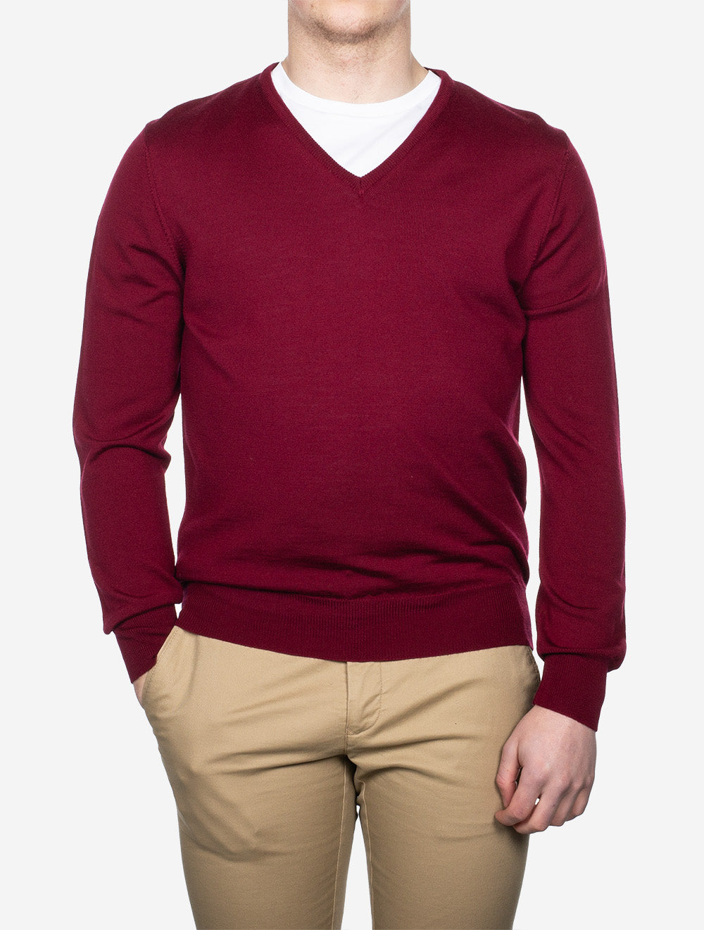 Merino Wool V-Neck Red