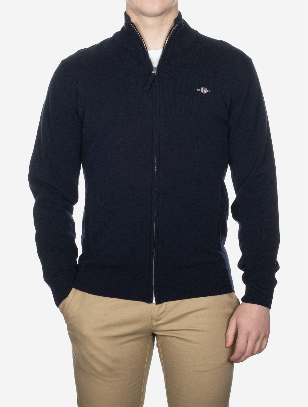 Superfine Lambswool Zip Cardigan Marine