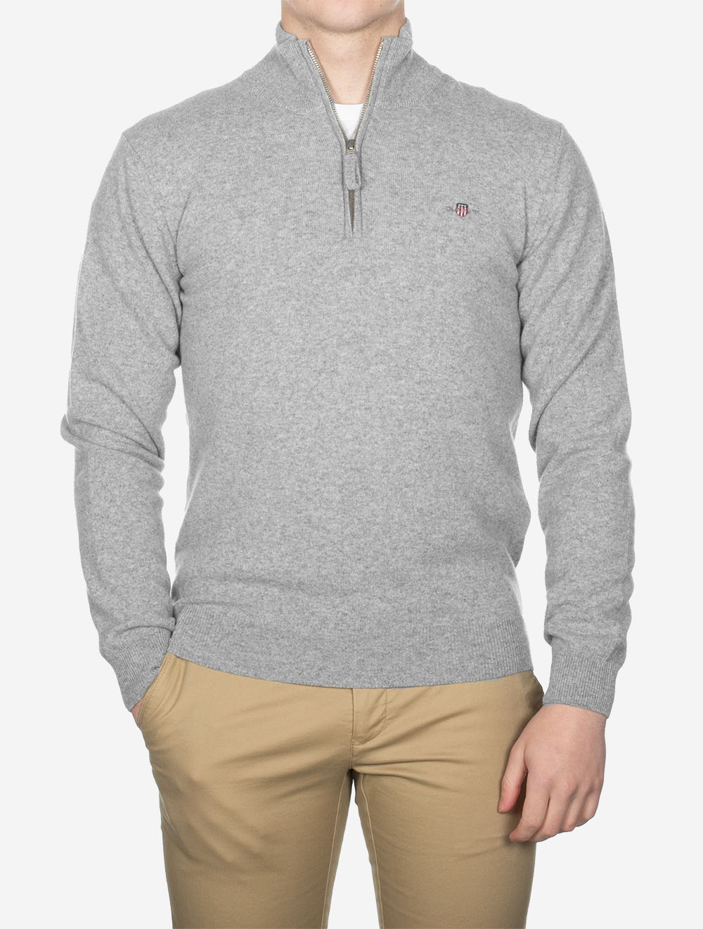 Superfine Lambswool Half-Zip Grey Melange